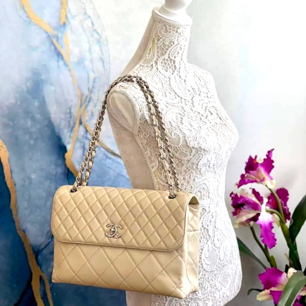 💯% Authentic Chanel Jumbo Single Flap Soft Lambskin in Beige SHW